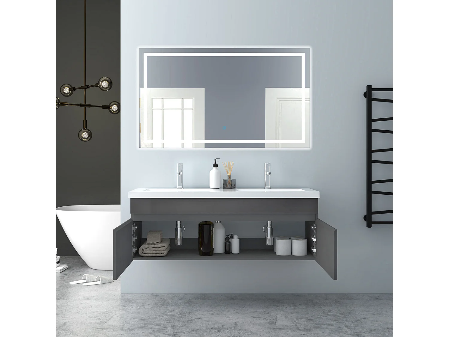 AICA Badezimmerschränke 120cm Mineralguss Einbauwaschbecken mit Unterschrank - Dunkelgrau Matt Hängeschrank - MARO