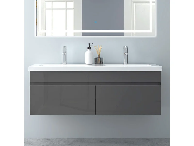 AICA Badezimmerschränke 120cm Mineralguss Einbauwaschbecken mit Unterschrank - Dunkelgrau Matt Hängeschrank - MARO