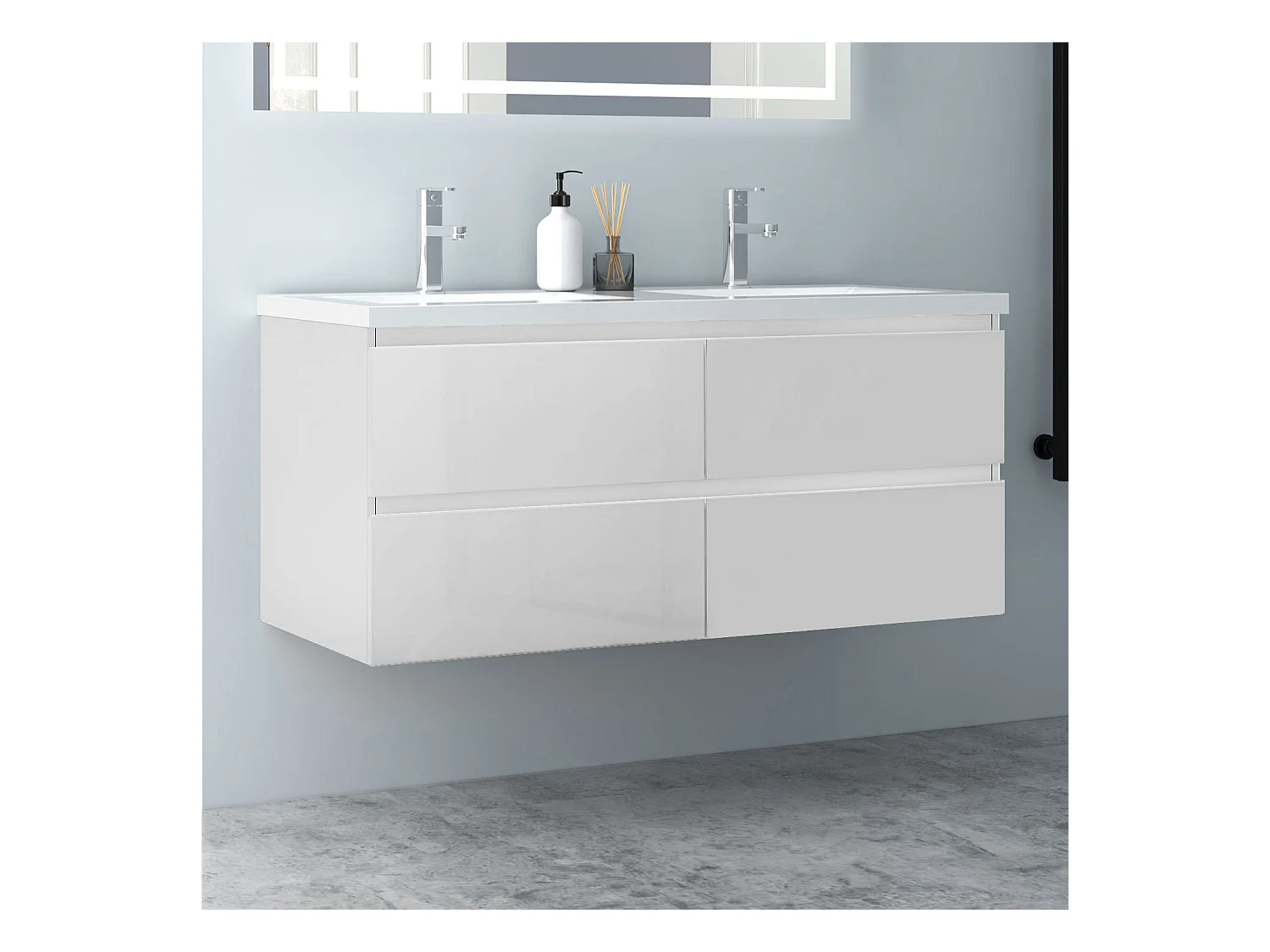 AICA Waschbeckenunterschrank hängend 120cm Mineralguss Einbauwaschbecken mit Unterschrank - Hochglanz Weiß - CINIC