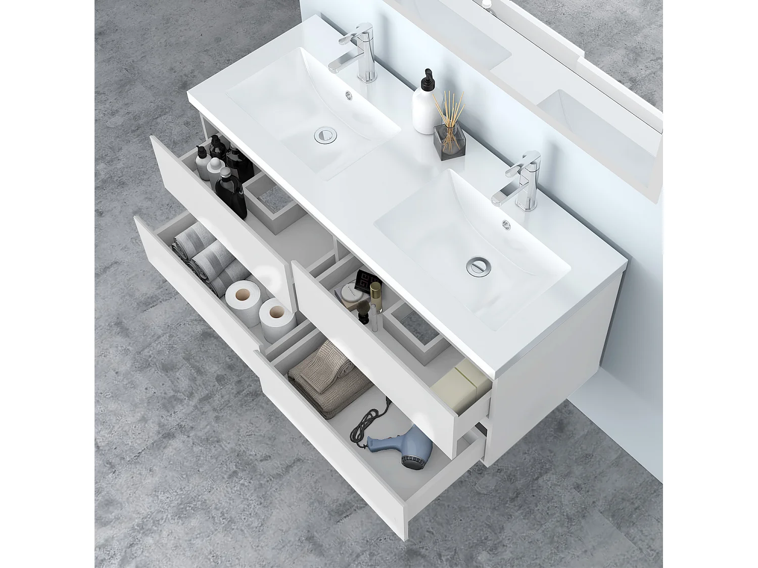 AICA Waschbeckenunterschrank hängend 120cm Mineralguss Einbauwaschbecken mit Unterschrank - Hochglanz Weiß - CINIC