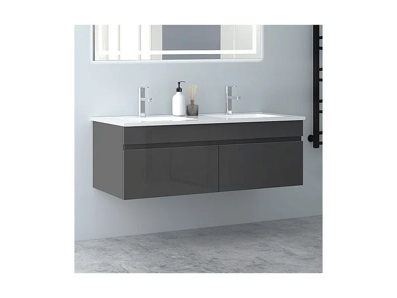 AICA Badezimmerschränke 120cm Mineralguss Einbauwaschbecken mit Unterschrank - Weiß Matt Hängeschrank - MARO