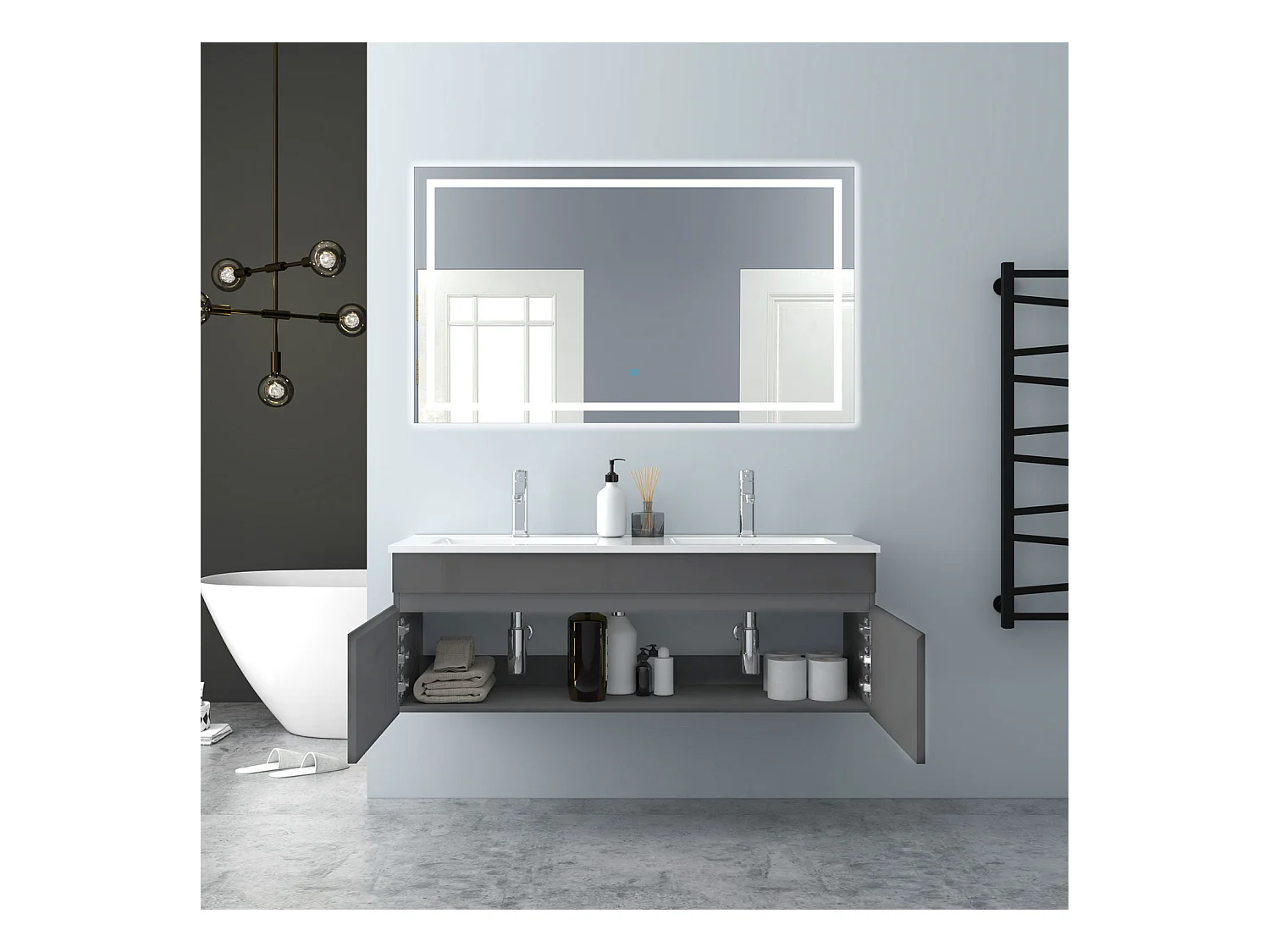 AICA Badezimmerschränke 120cm Mineralguss Einbauwaschbecken mit Unterschrank - Weiß Matt Hängeschrank - MARO