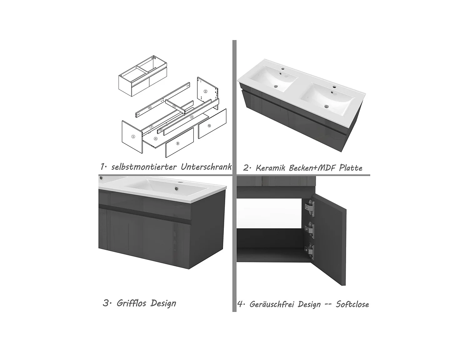 AICA Badezimmerschränke 120cm Mineralguss Einbauwaschbecken mit Unterschrank - Weiß Matt Hängeschrank - MARO