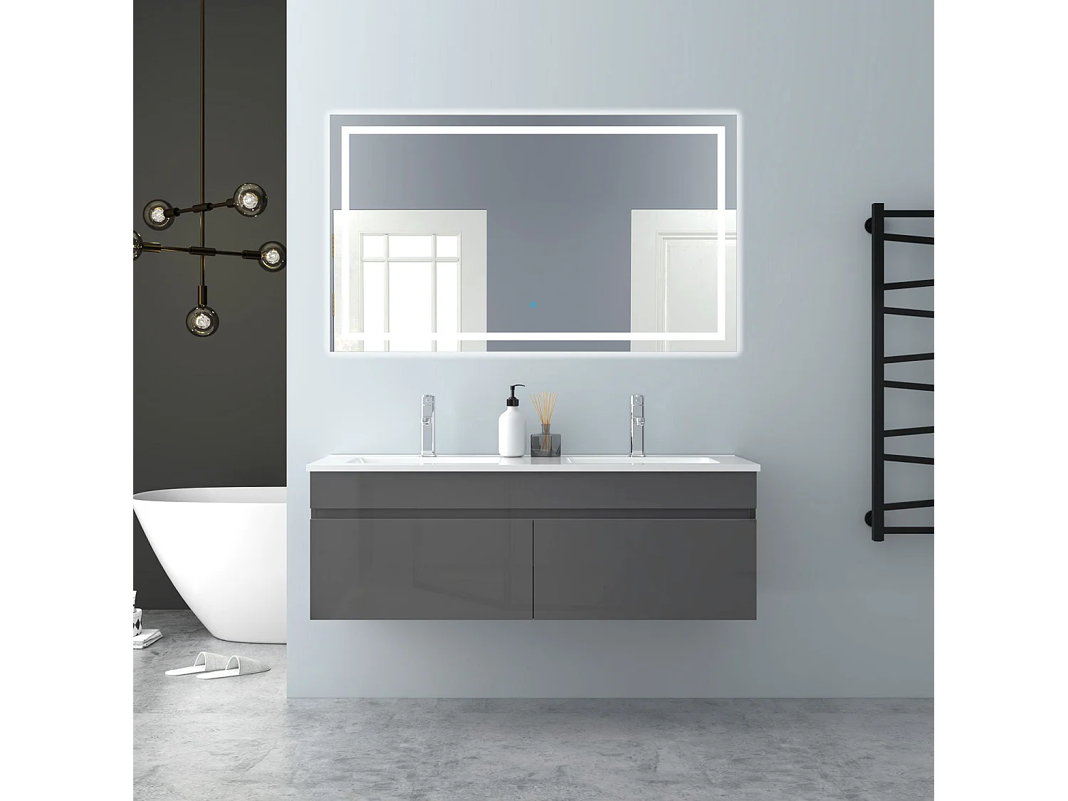 AICA Badezimmerschränke 120cm Mineralguss Einbauwaschbecken mit Unterschrank - Weiß Matt Hängeschrank - MARO