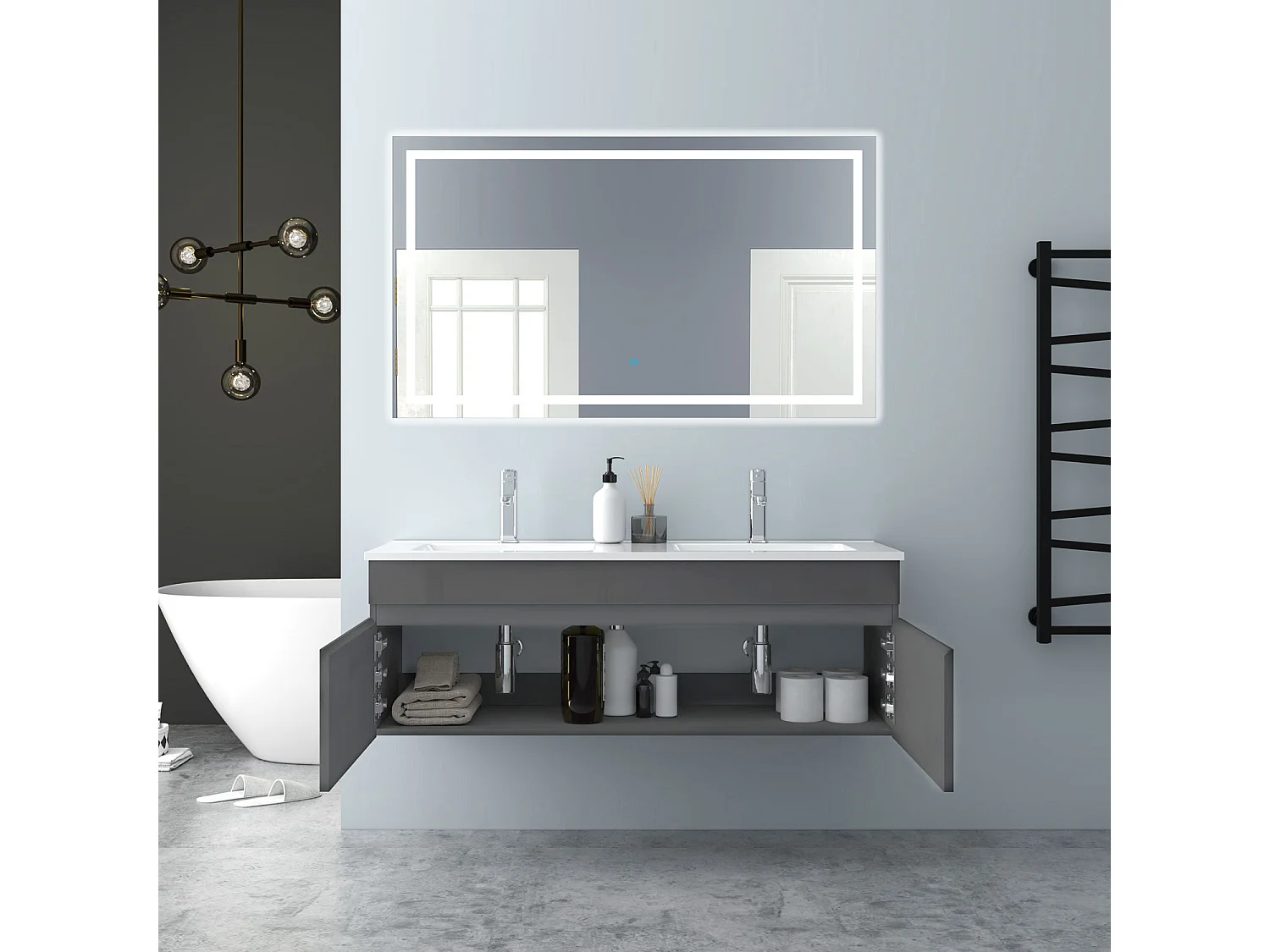 AICA Badezimmerschränke 120cm Mineralguss Einbauwaschbecken mit Unterschrank - Weiß Matt Hängeschrank - MARO