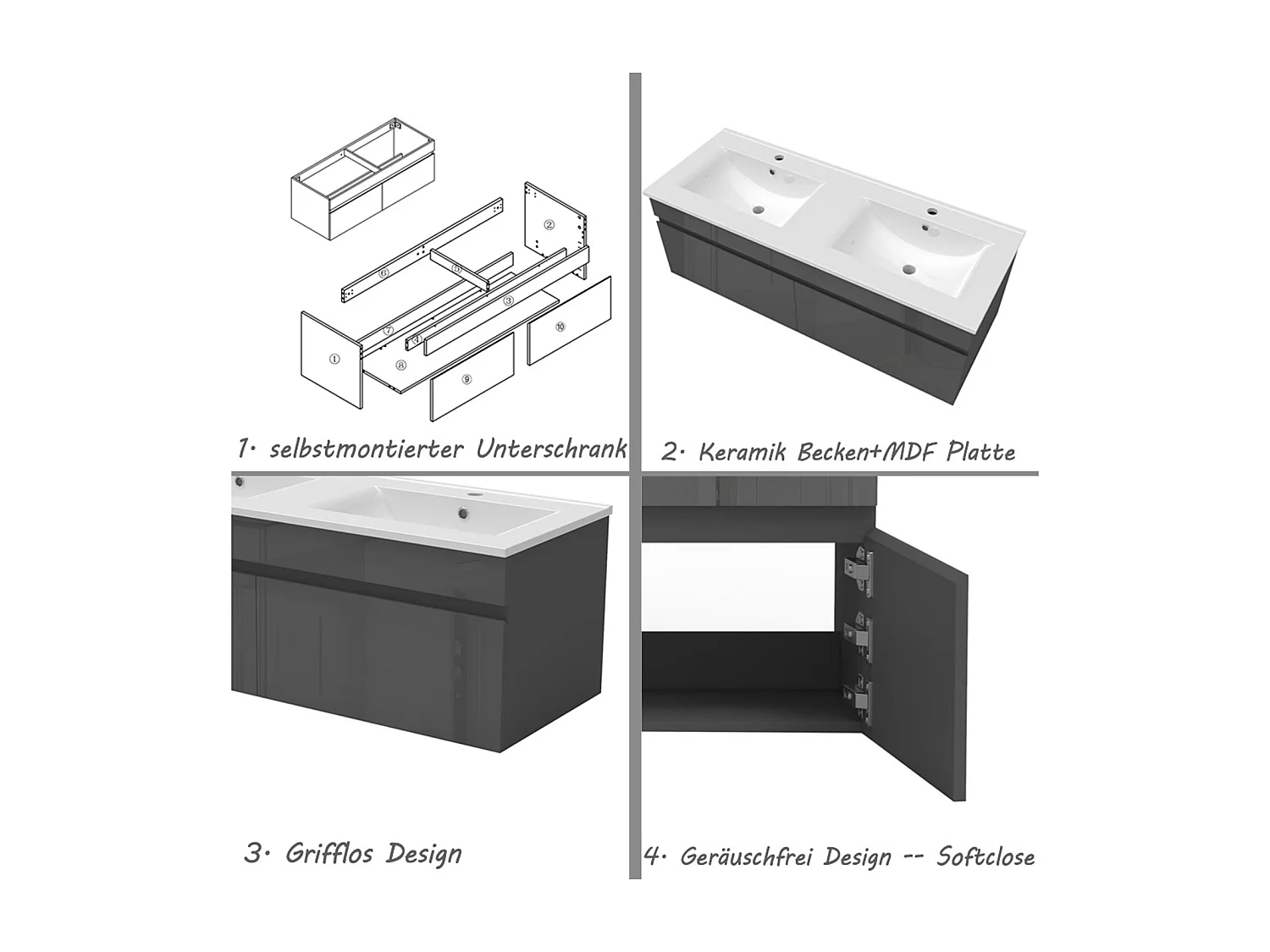 AICA Badezimmerschränke 120cm Mineralguss Einbauwaschbecken mit Unterschrank - Weiß Matt Hängeschrank - MARO