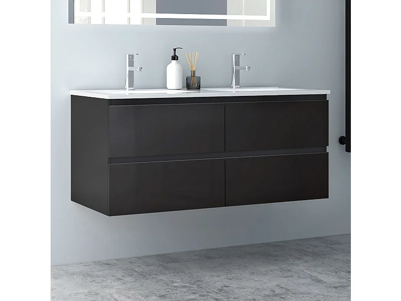 AICA Waschbeckenunterschrank hängend 120cm Keramik Einbauwaschbecken mit Unterschrank - Hochglanz Schwarz - CINIC