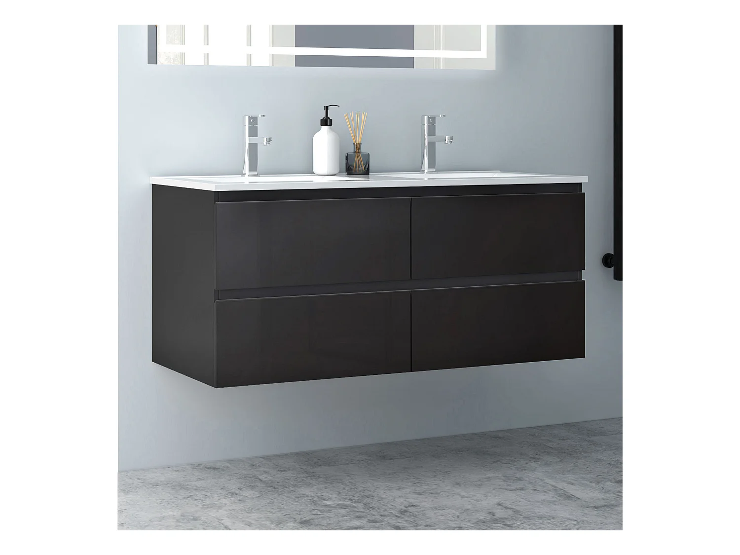 AICA Waschbeckenunterschrank hängend 120cm Keramik Einbauwaschbecken mit Unterschrank - Hochglanz Schwarz - CINIC