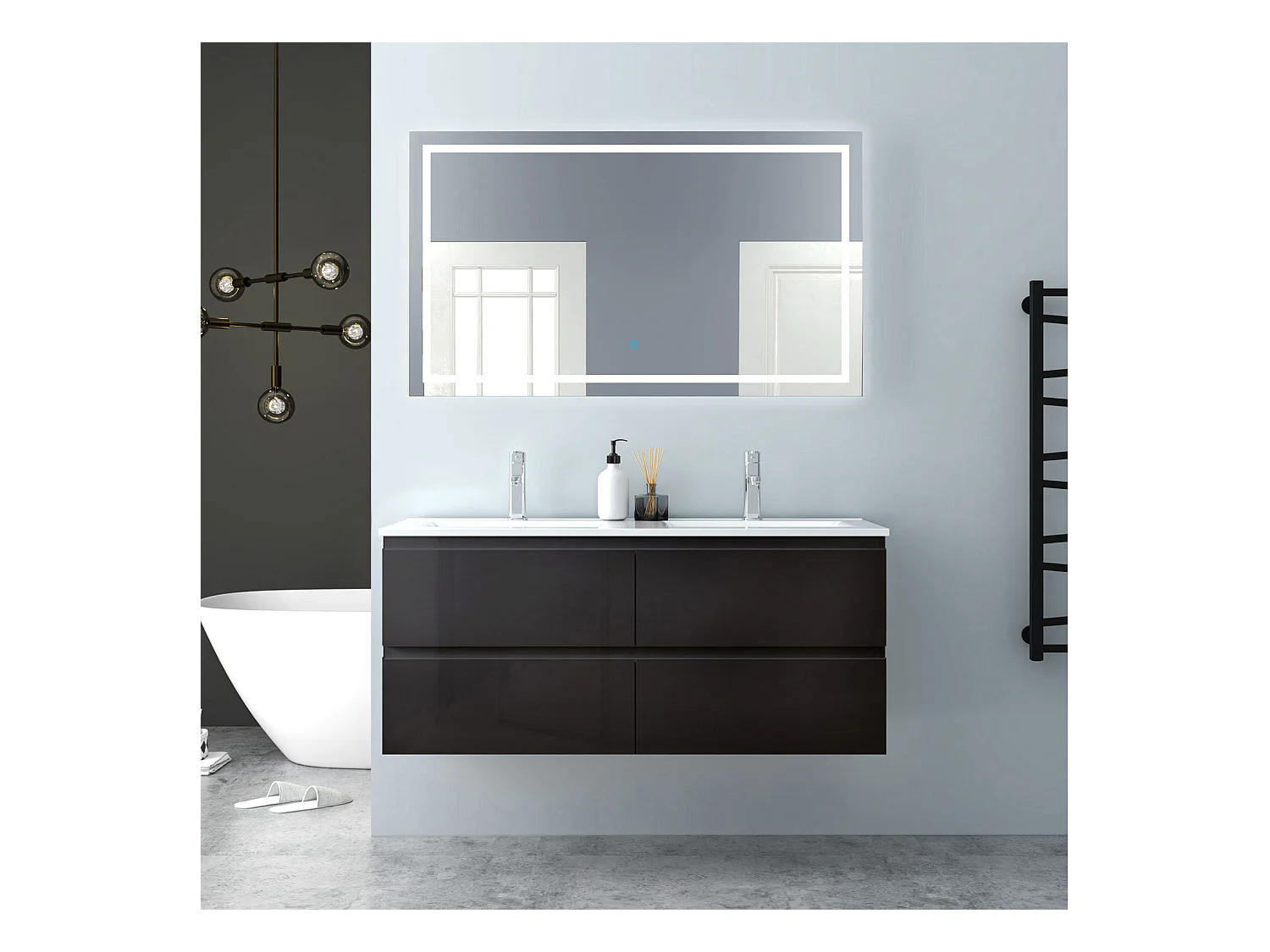 AICA Waschbeckenunterschrank hängend 120cm Keramik Einbauwaschbecken mit Unterschrank - Hochglanz Schwarz - CINIC