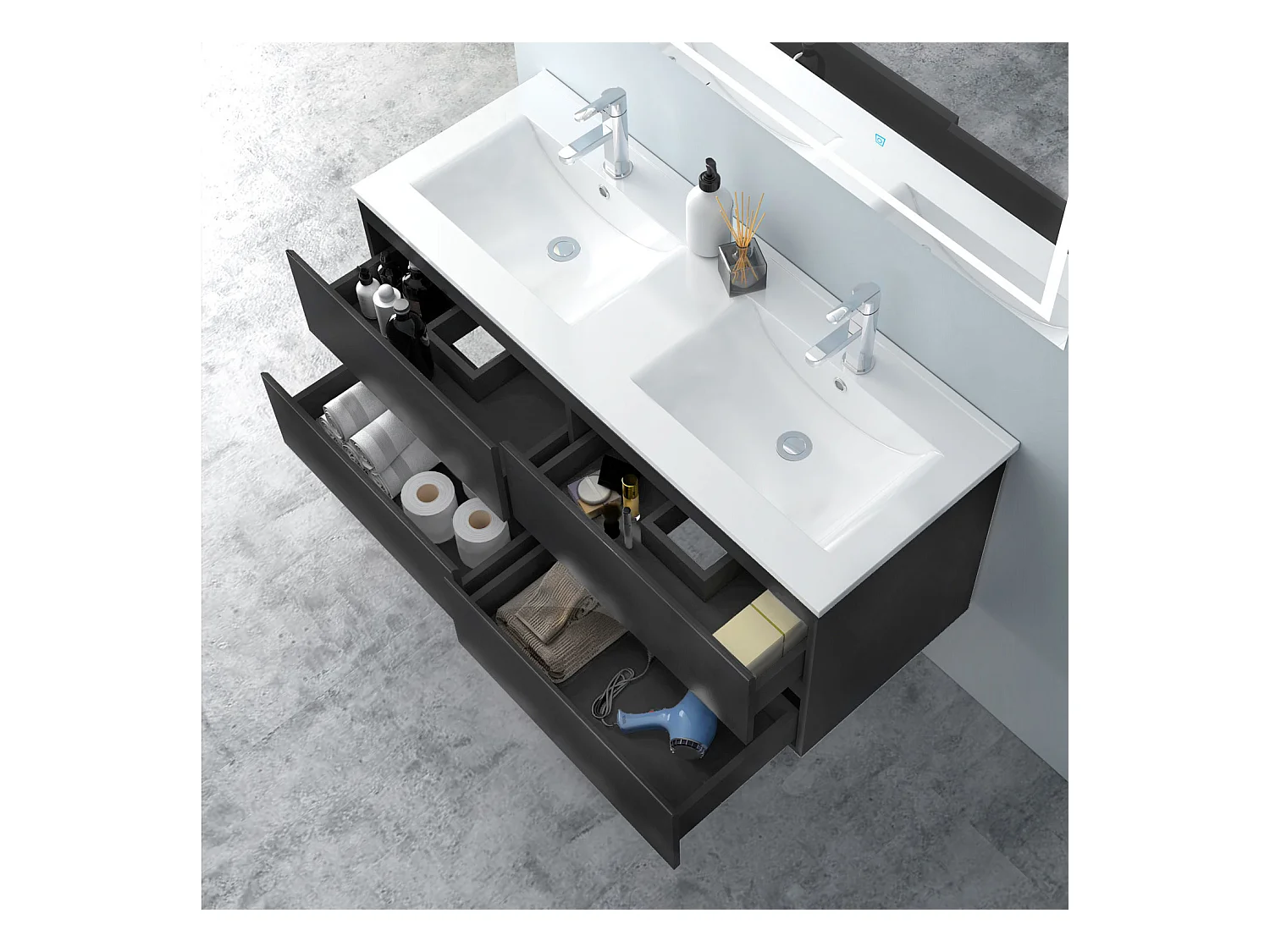 AICA Waschbeckenunterschrank hängend 120cm Keramik Einbauwaschbecken mit Unterschrank - Hochglanz Schwarz - CINIC