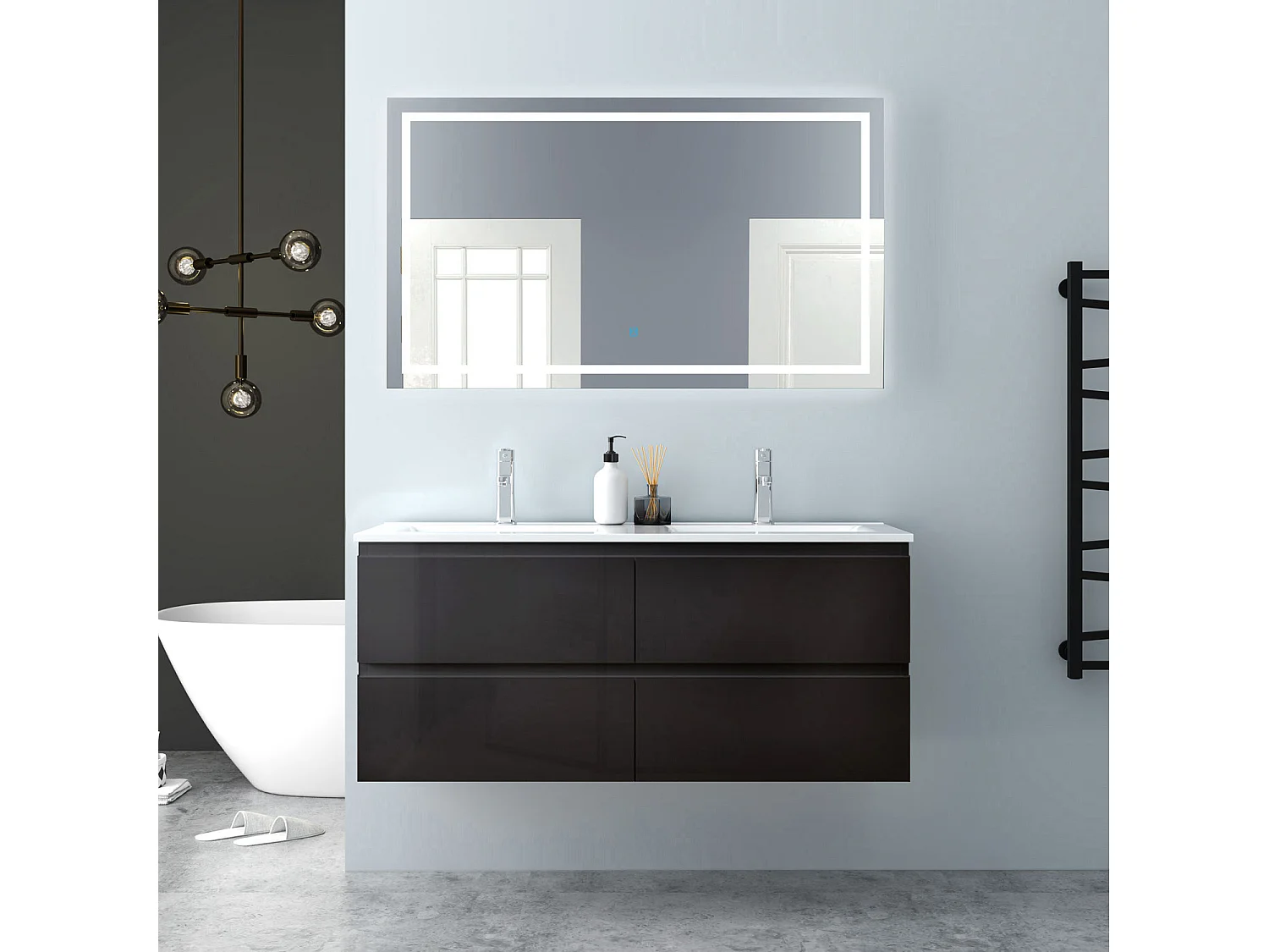 AICA Waschbeckenunterschrank hängend 120cm Keramik Einbauwaschbecken mit Unterschrank - Hochglanz Schwarz - CINIC