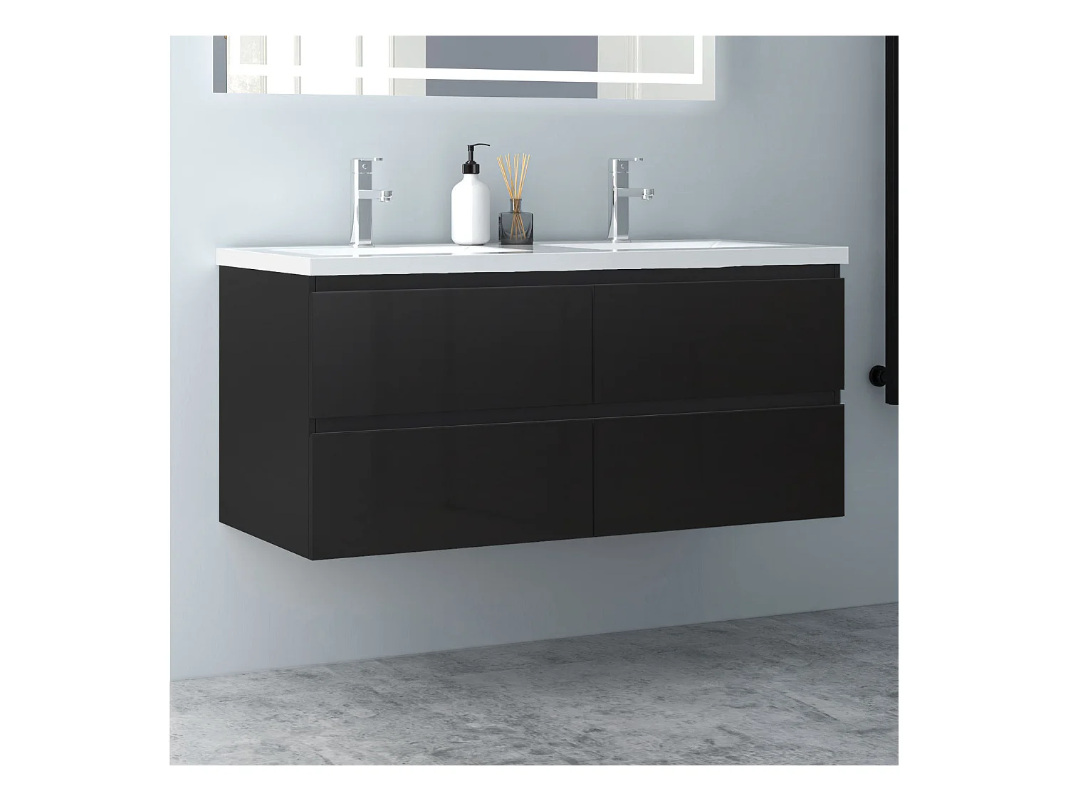 AICA Waschbeckenunterschrank hängend 120cm Mineralguss Einbauwaschbecken mit Unterschrank - Hochglanz Schwarz - CINIC