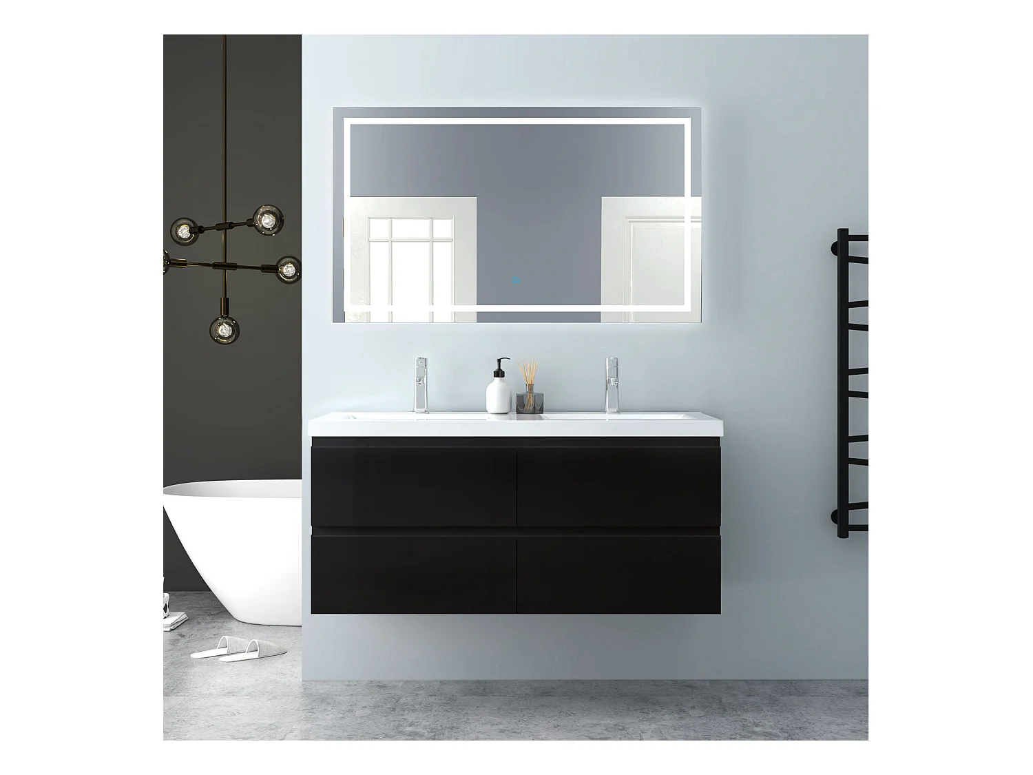 AICA Waschbeckenunterschrank hängend 120cm Mineralguss Einbauwaschbecken mit Unterschrank - Hochglanz Schwarz - CINIC