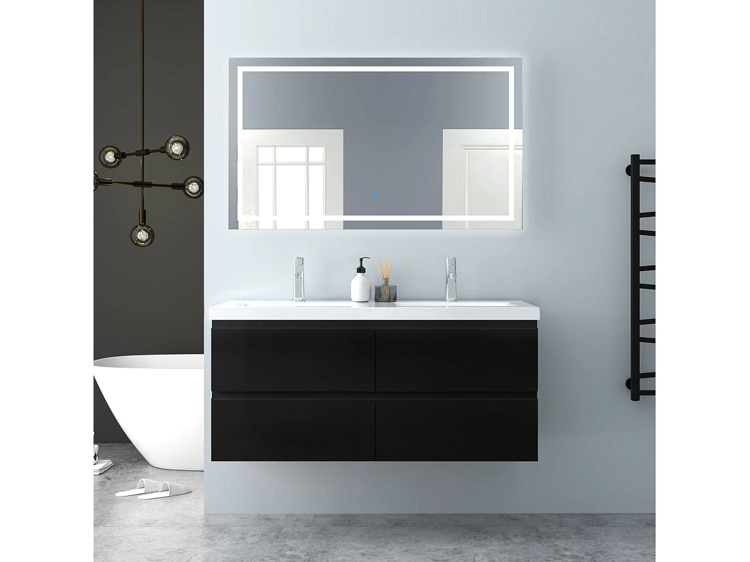 AICA Waschbeckenunterschrank hängend 120cm Mineralguss Einbauwaschbecken mit Unterschrank - Hochglanz Schwarz - CINIC