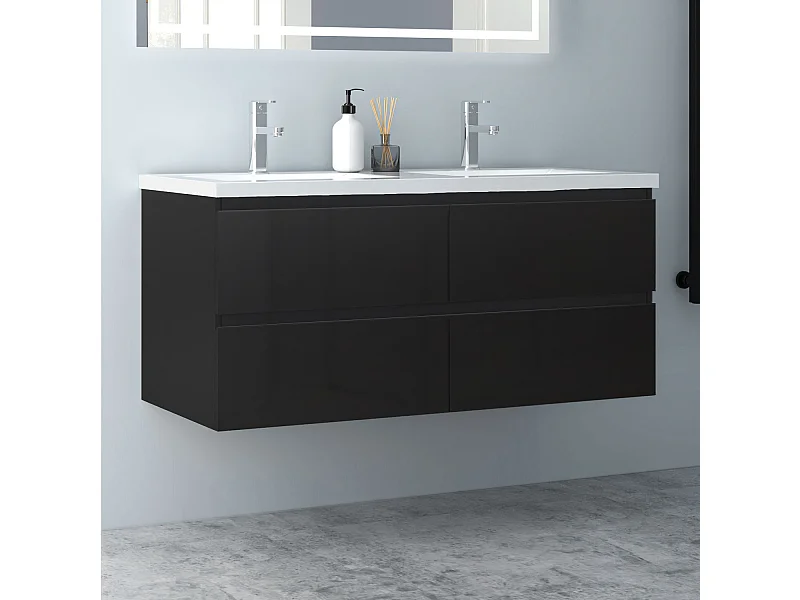 AICA Waschbeckenunterschrank hängend 120cm Mineralguss Einbauwaschbecken mit Unterschrank - Hochglanz Schwarz - CINIC