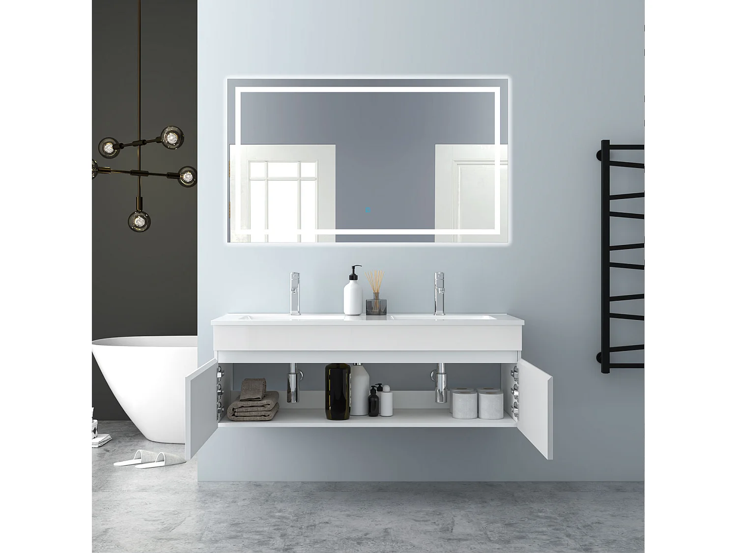 AICA Badezimmerschränke 120cm Keramik Einbauwaschbecken mit Unterschrank - Hochglanz Weiß Hängeschrank - MARO