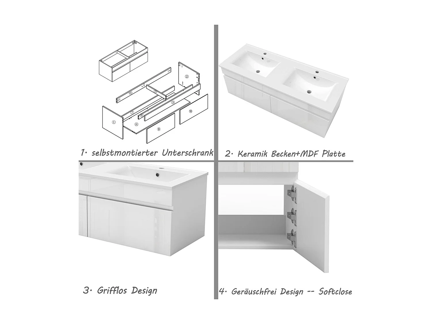 AICA Badezimmerschränke 120cm Keramik Einbauwaschbecken mit Unterschrank - Hochglanz Weiß Hängeschrank - MARO