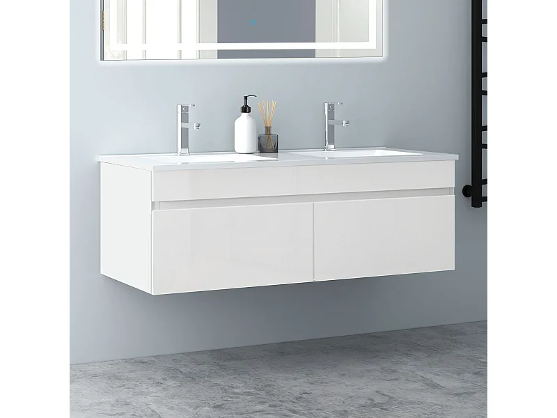 AICA Badezimmerschränke 120cm Keramik Einbauwaschbecken mit Unterschrank - Hochglanz Weiß Hängeschrank - MARO