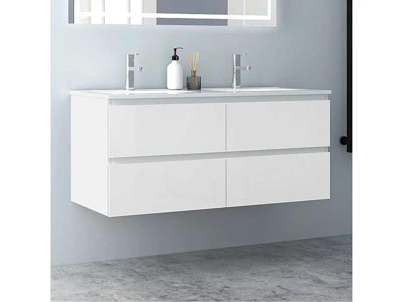 AICA Waschbeckenunterschrank hängend 120cm Keramik Einbauwaschbecken mit Unterschrank - Hochglanz Weiß - CINIC