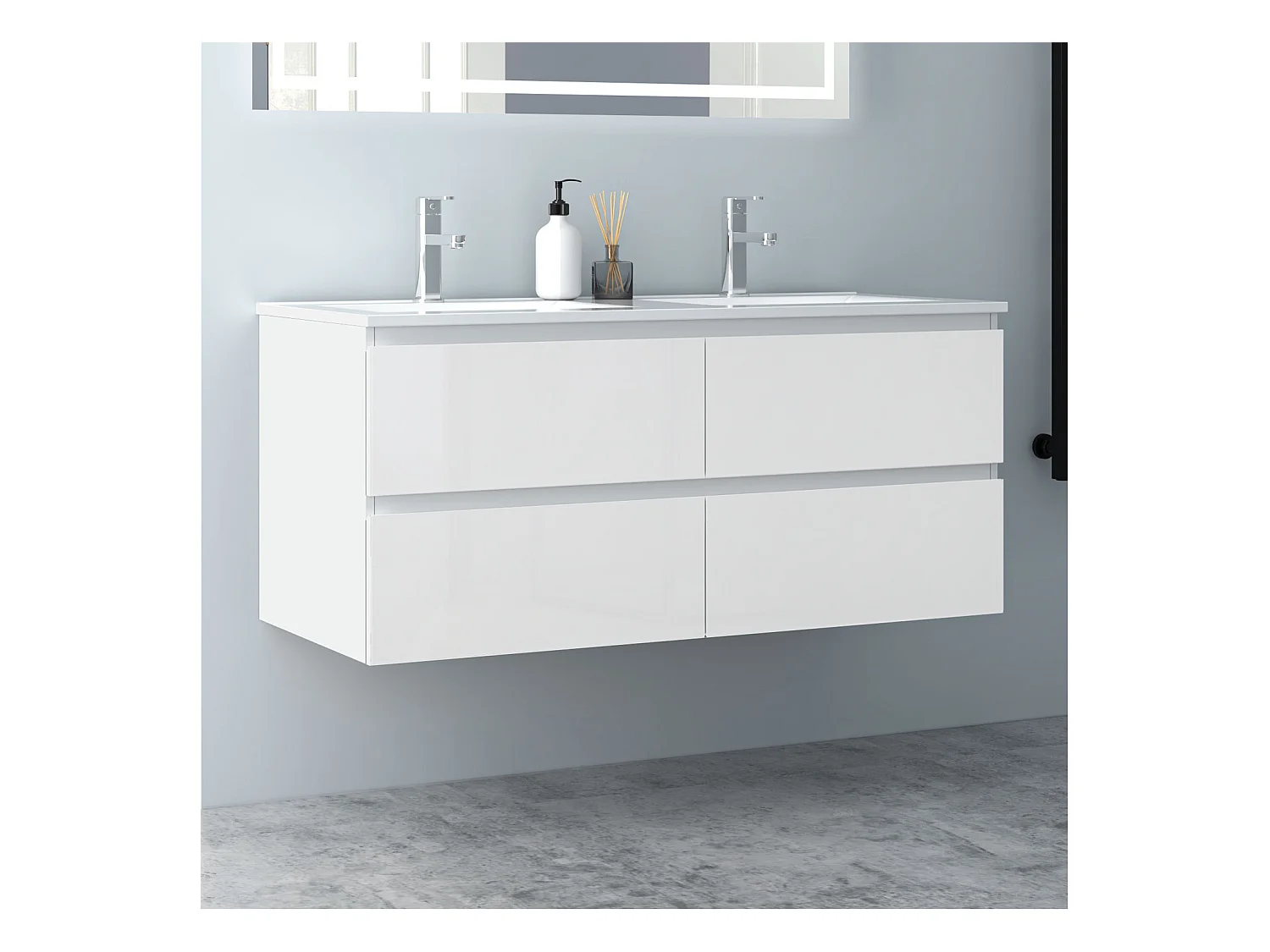 AICA Waschbeckenunterschrank hängend 120cm Keramik Einbauwaschbecken mit Unterschrank - Hochglanz Weiß - CINIC