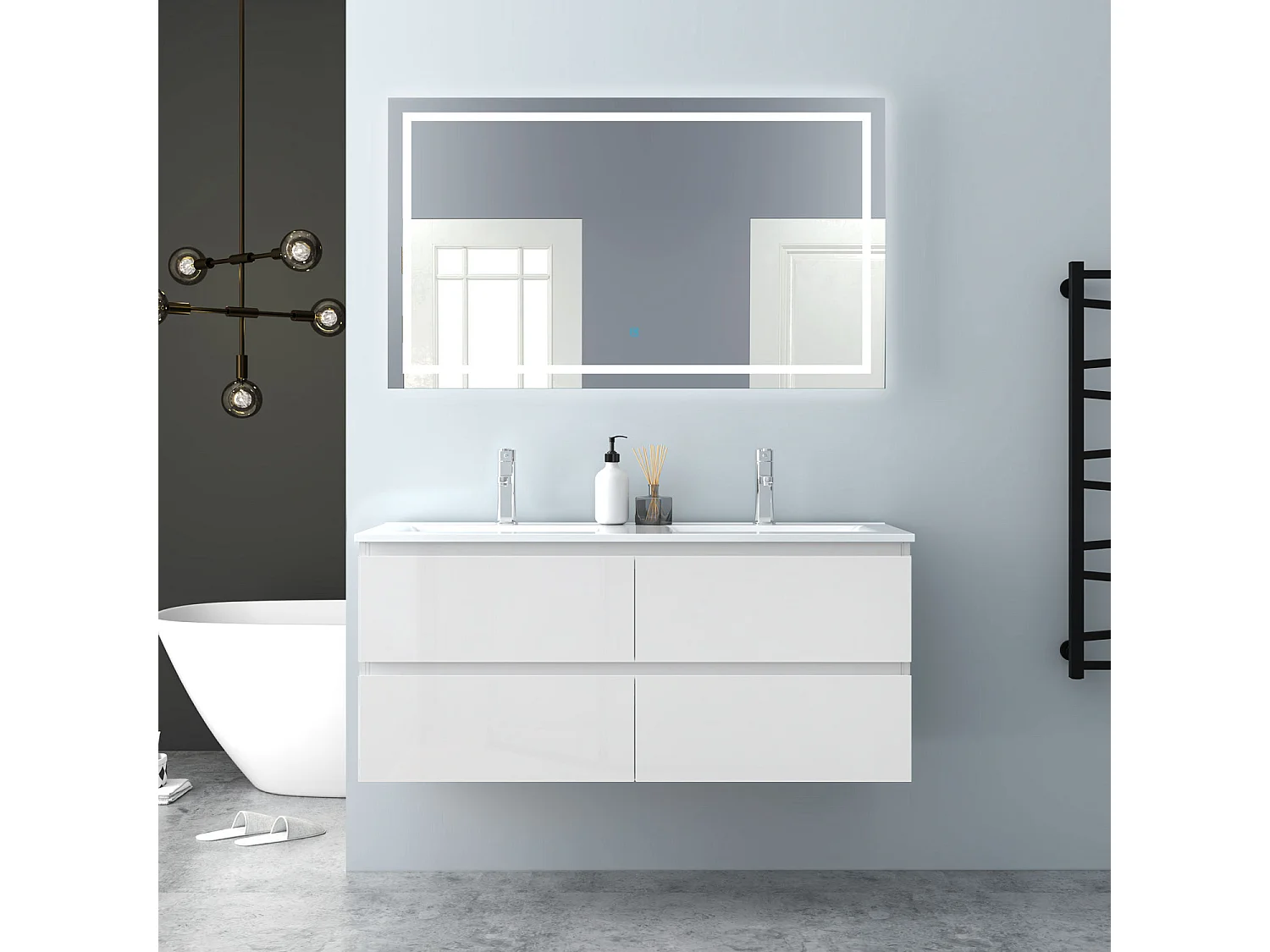 AICA Waschbeckenunterschrank hängend 120cm Keramik Einbauwaschbecken mit Unterschrank - Hochglanz Weiß - CINIC