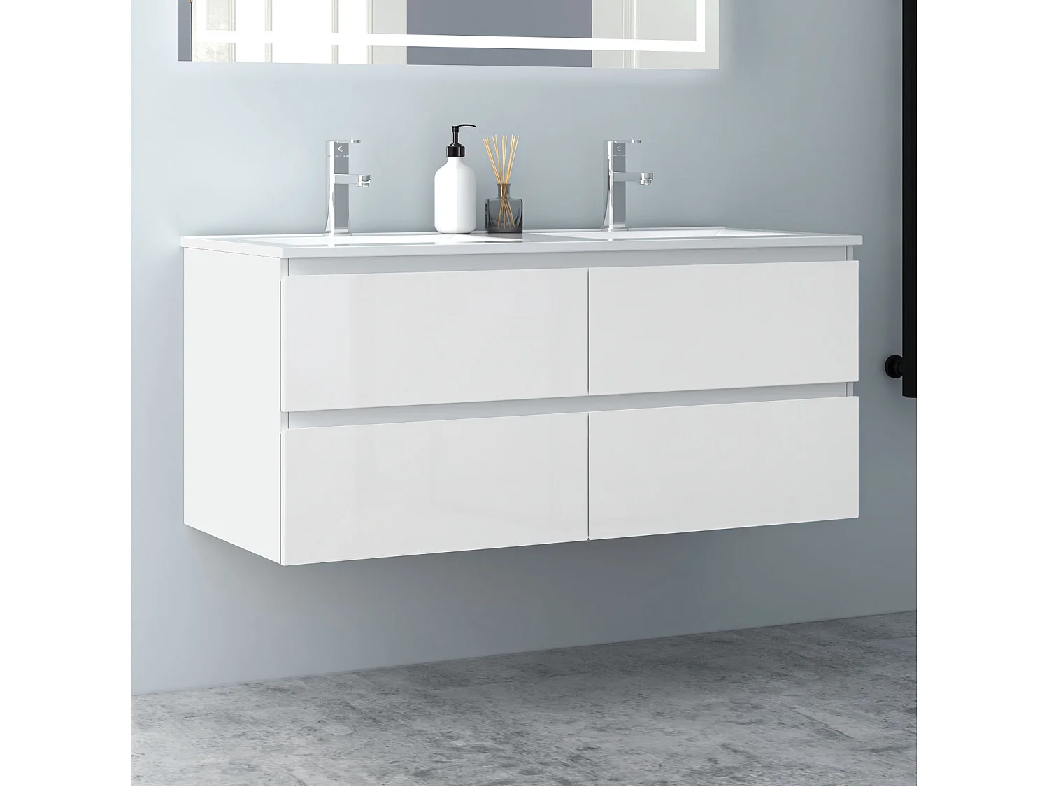 AICA Waschbeckenunterschrank hängend 120cm Keramik Einbauwaschbecken mit Unterschrank - Hochglanz Weiß - CINIC