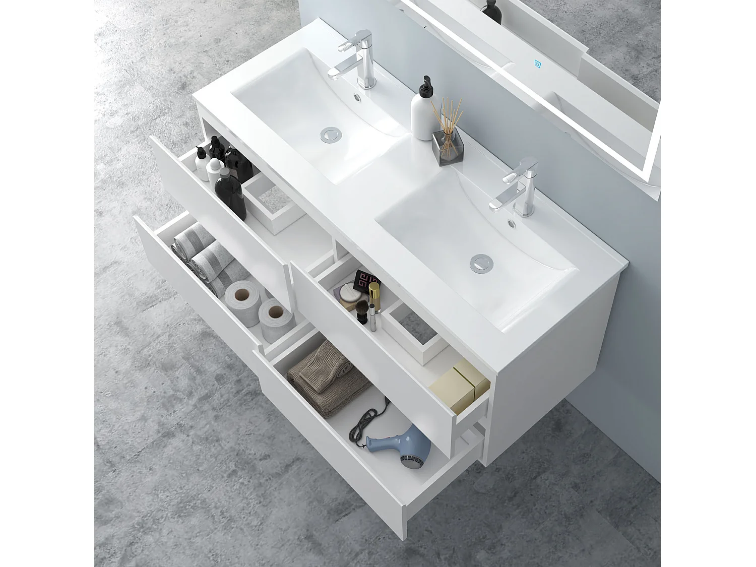 AICA Waschbeckenunterschrank hängend 120cm Keramik Einbauwaschbecken mit Unterschrank - Hochglanz Weiß - CINIC