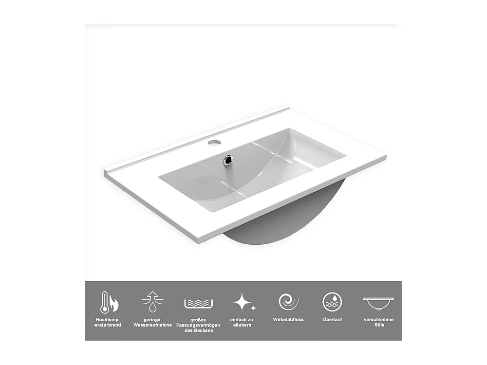 AICA Waschbeckenunterschrank 60cm Dünn Keramik Waschtisch mit Unterschrank - Hochglanz Weiß Hängeschrank - CINIC