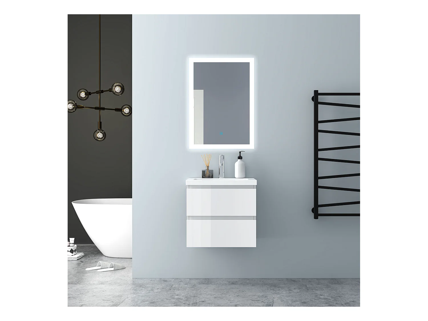 AICA Waschbeckenunterschrank 50cm Keramik Waschtisch mit Unterschrank - Hochglanz Weiß Hängeschrank - CINIC