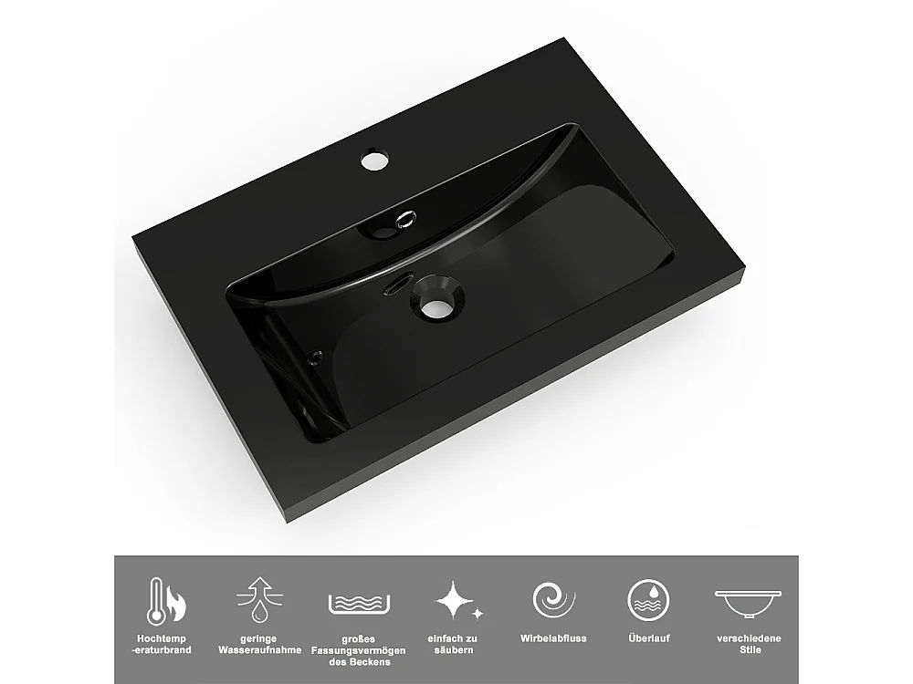 AICA Waschbeckenunterschrank hängend 60cm Schwarz Mineralguss Waschtisch mit Unterschrank - Hochglanz Dunkelgrau - CINIC