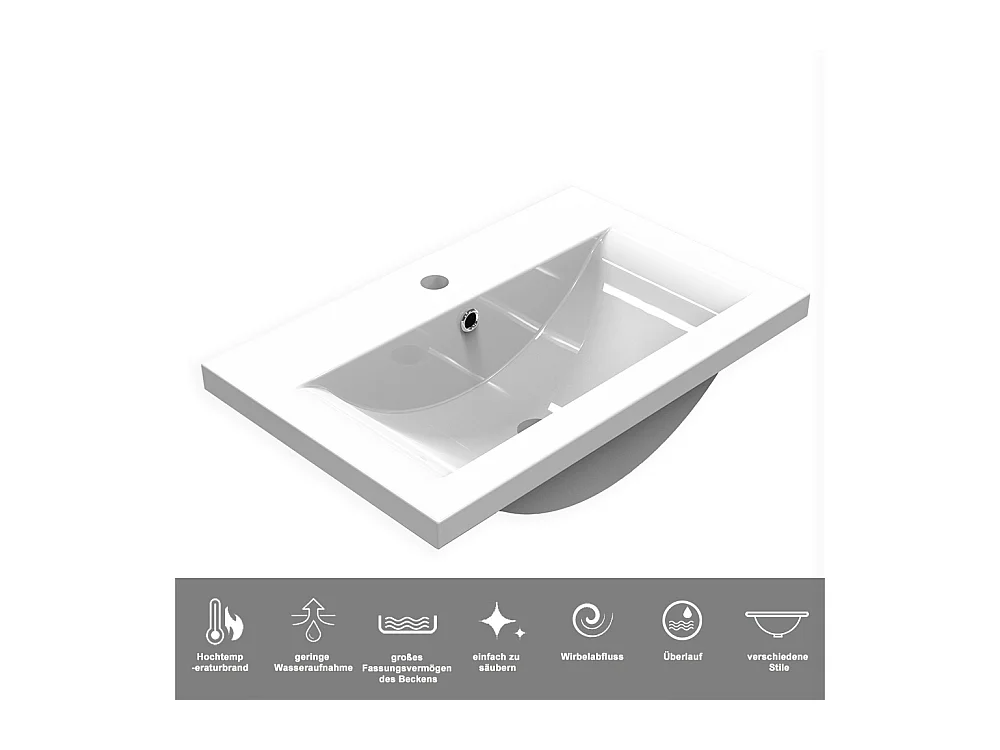 AICA Waschbeckenunterschrank 60cm Dickes Keramik Waschtisch mit Unterschrank - Hochglanz Weiß Hängeschrank - CINIC