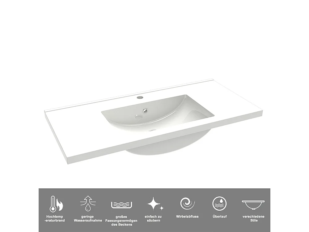 AICA Waschbeckenunterschrank hängend 100cm Keramik Waschtisch mit Unterschrank - Hochglanz Dunkelgrau - CINIC