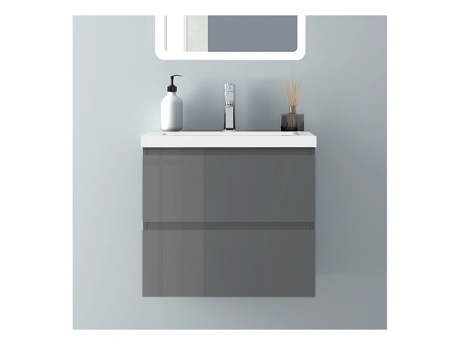 AICA Waschbeckenunterschrank hängend 60cm Dickes Keramik Waschtisch mit Unterschrank - Hochglanz Dunkelgrau - CINIC