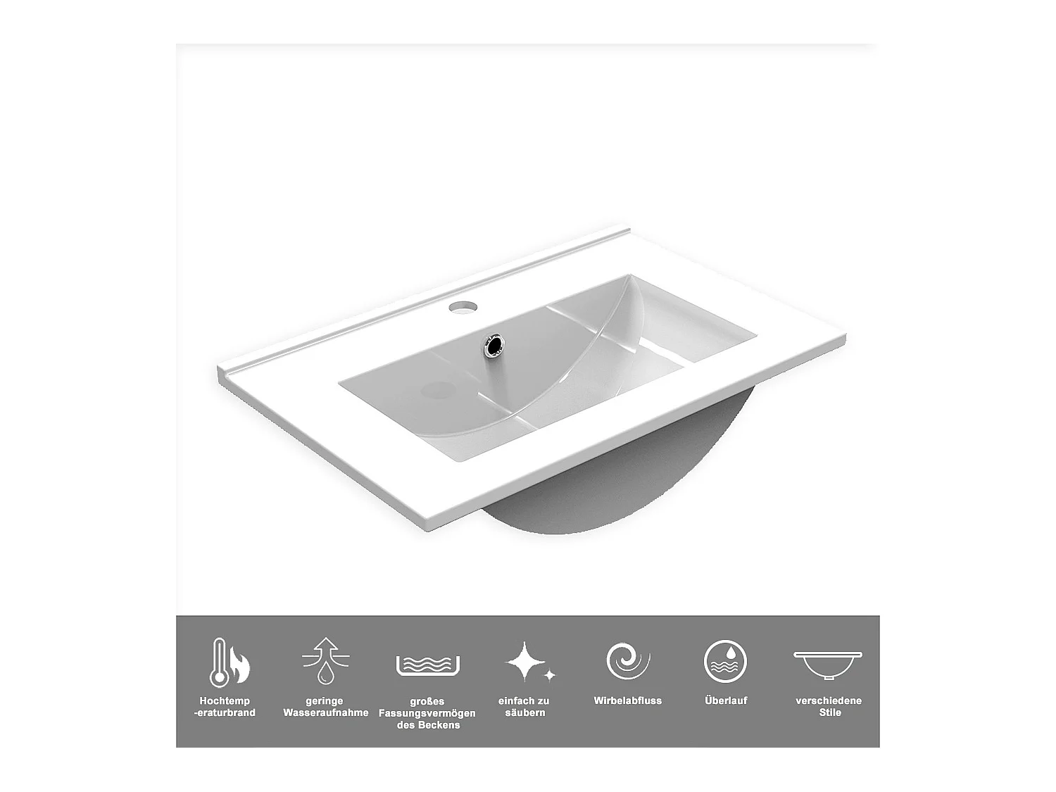 AICA Waschbeckenunterschrank hängend 60cm Dünn Keramik Waschtisch mit Unterschrank - Hochglanz Dunkelgrau - CINIC