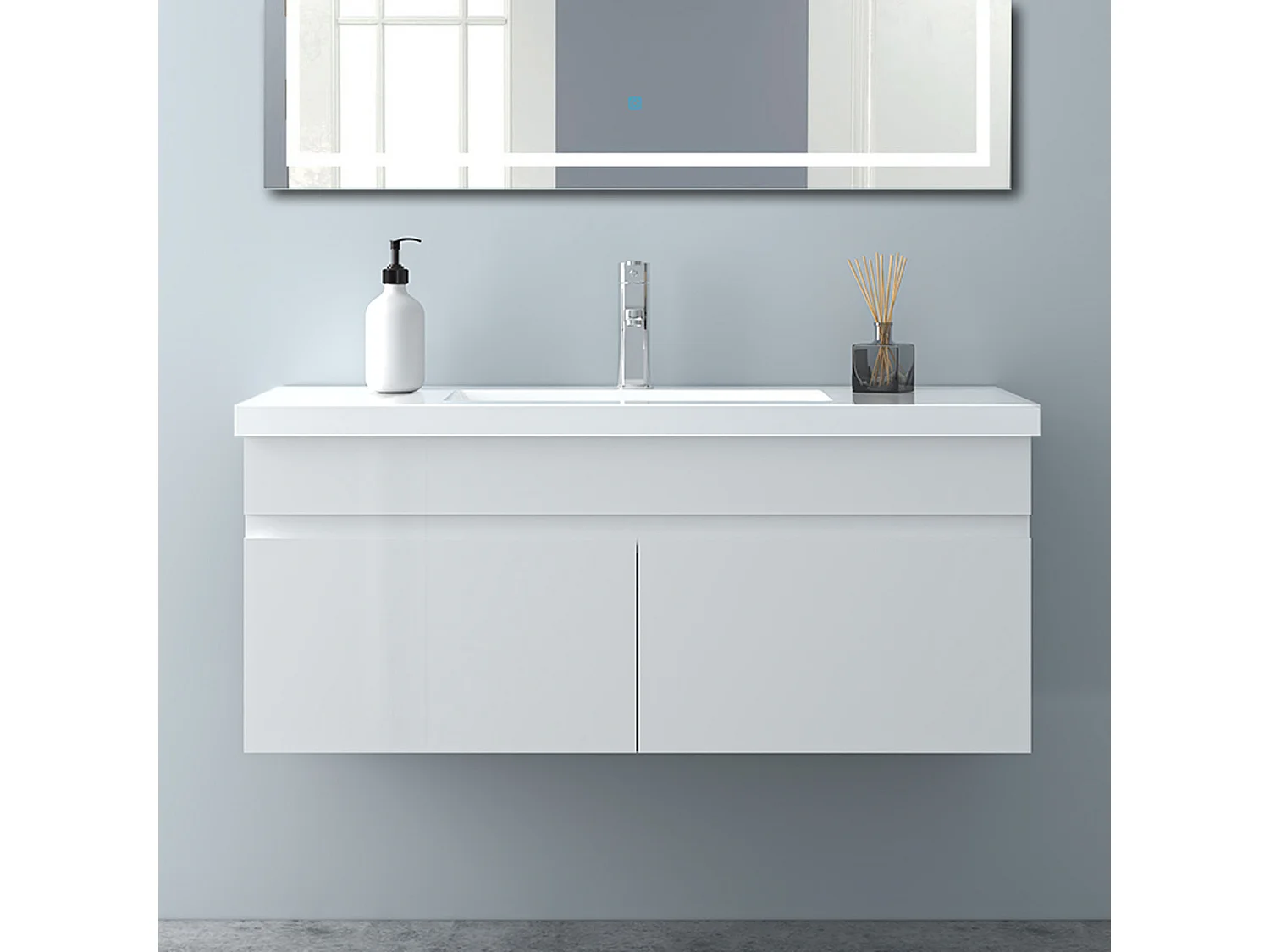 AICA Badezimmerschränke 100cm Mineralguss Waschtisch mit Unterschrank - Hochglanz Weiß Hängeschrank - MARO