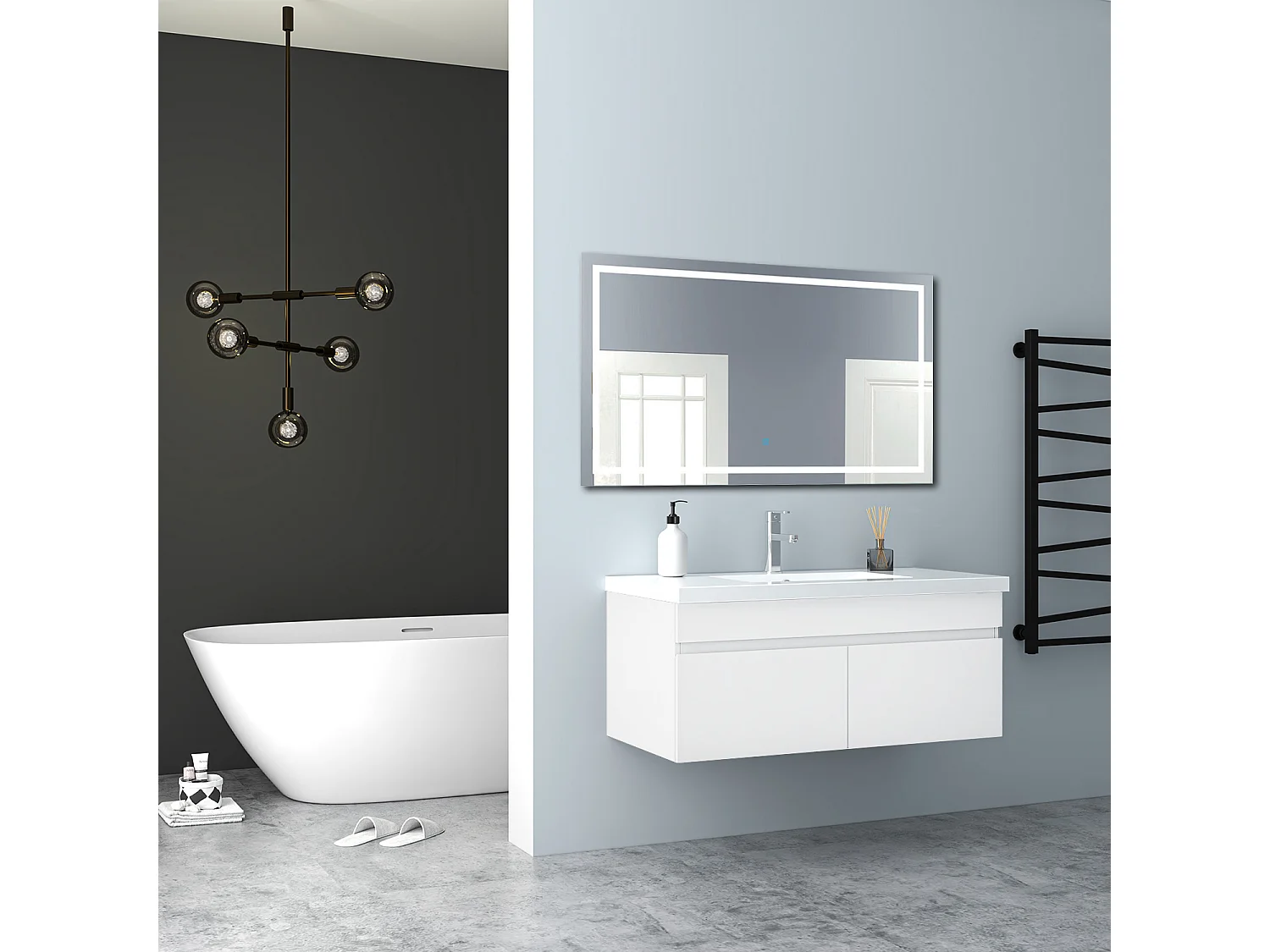 AICA Badezimmerschränke 100cm Mineralguss Waschtisch mit Unterschrank - Hochglanz Weiß Hängeschrank - MARO