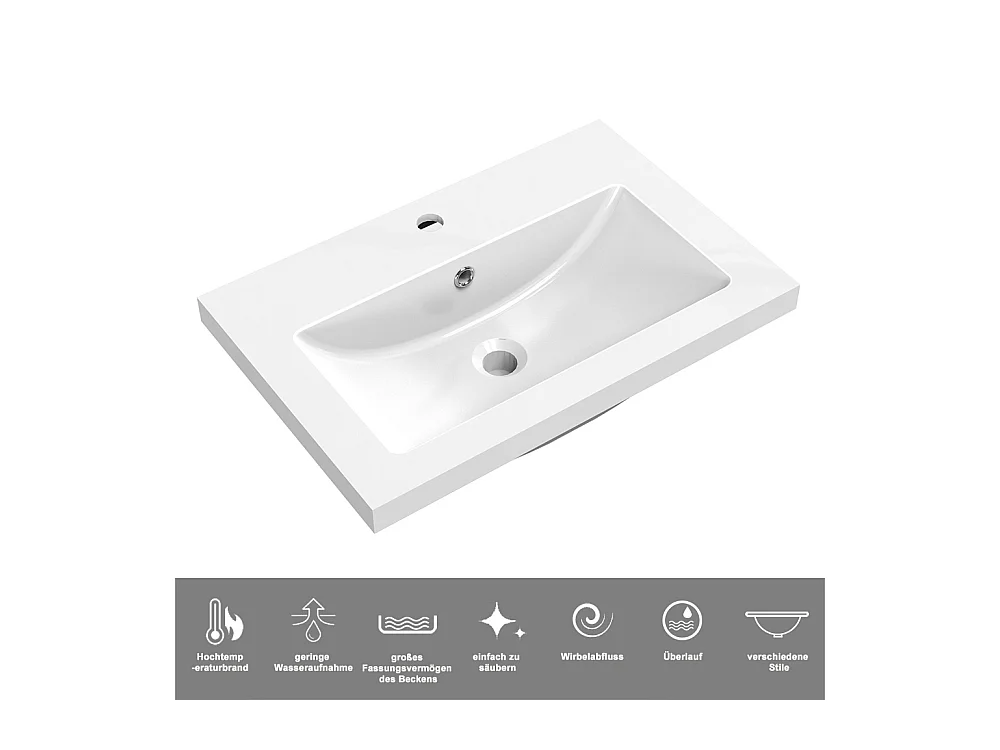 AICA Waschbeckenunterschrank 60cm Mineralguss Waschtisch mit Unterschrank - Hochglanz Weiß Hängeschrank - CINIC