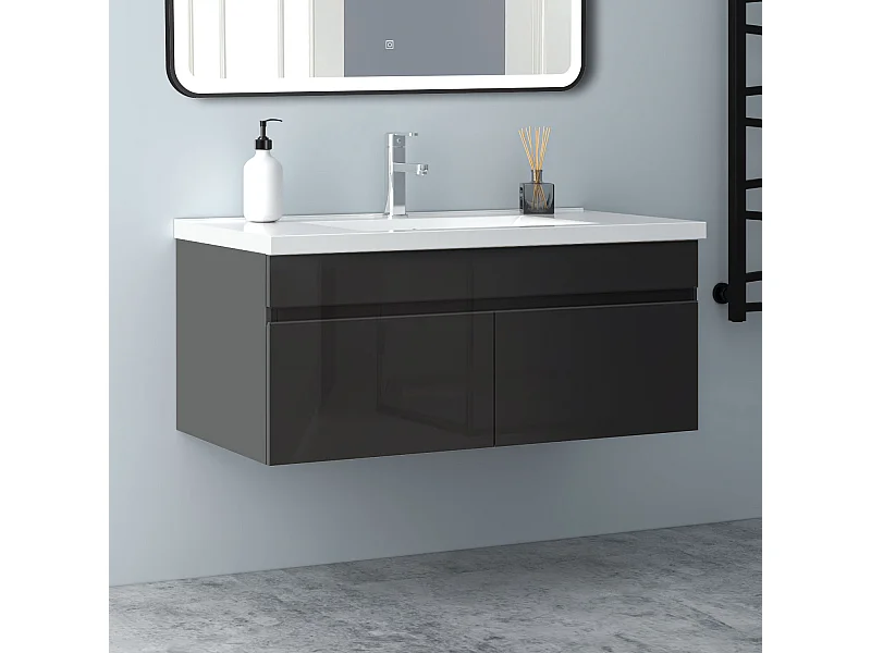 AICA Badezimmerschränke 100cm Keramik Waschtisch mit Unterschrank - Hochglanz Weiß Hängeschrank - MARO