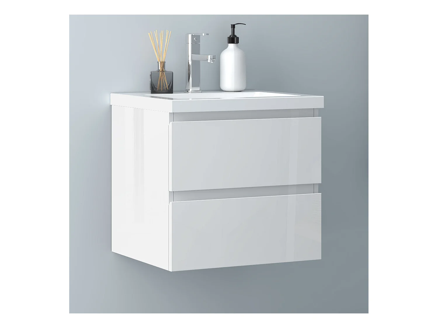 AICA Waschbeckenunterschrank 50cm Mineralguss Waschtisch mit Unterschrank - Hochglanz Weiß Hängeschrank - CINIC