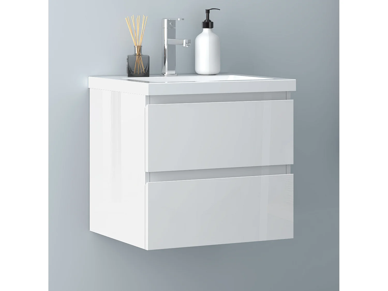 AICA Waschbeckenunterschrank 50cm Mineralguss Waschtisch mit Unterschrank - Hochglanz Weiß Hängeschrank - CINIC