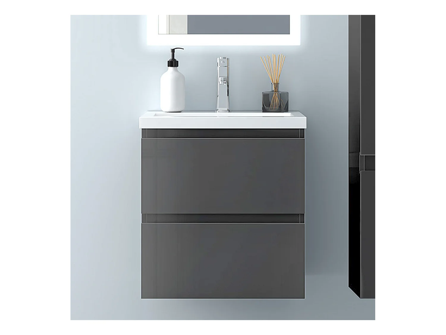 AICA Waschbeckenunterschrank hängend 50cm Keramik Waschtisch mit Unterschrank - Hochglanz Dunkelgrau - CINIC