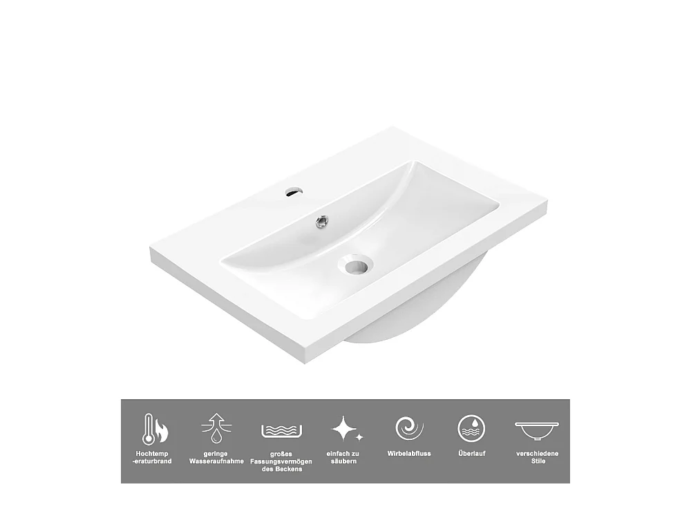 AICA Waschbeckenunterschrank hängend 50cm Keramik Waschtisch mit Unterschrank - Hochglanz Dunkelgrau - CINIC