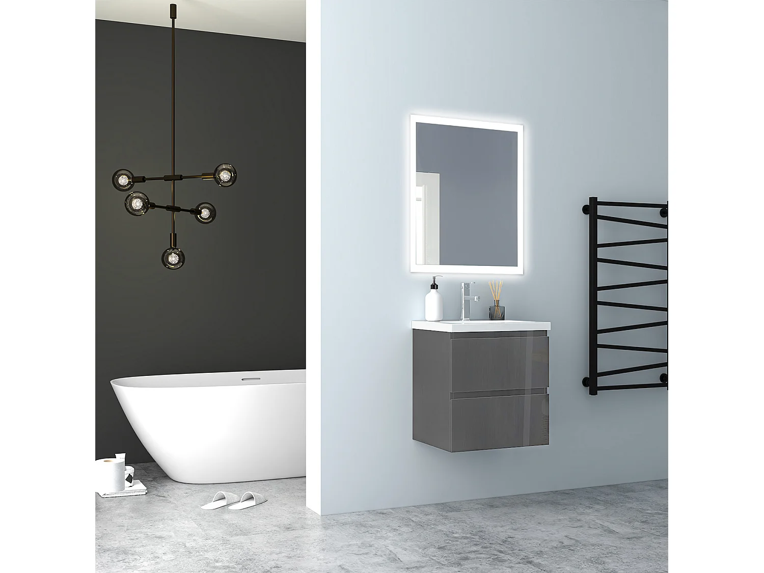 AICA Waschbeckenunterschrank hängend 50cm Keramik Waschtisch mit Unterschrank - Hochglanz Dunkelgrau - CINIC