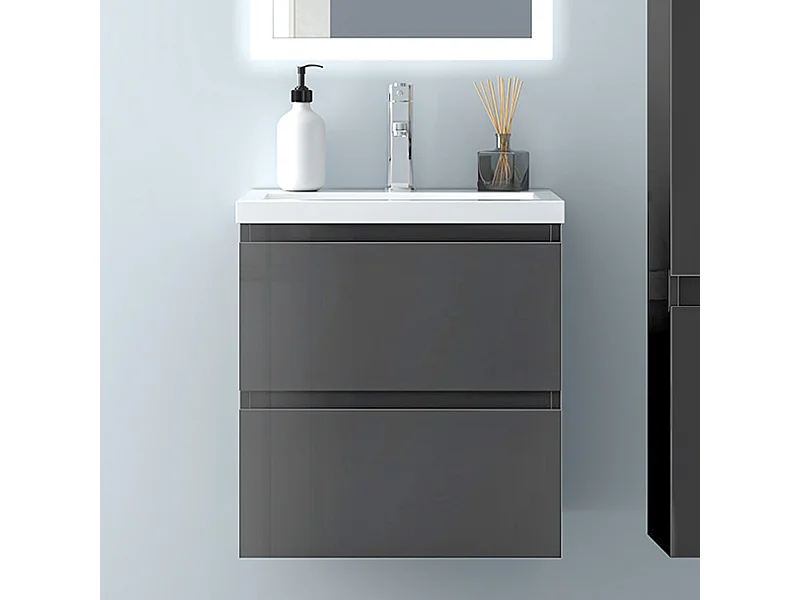 AICA Waschbeckenunterschrank hängend 50cm Keramik Waschtisch mit Unterschrank - Hochglanz Dunkelgrau - CINIC