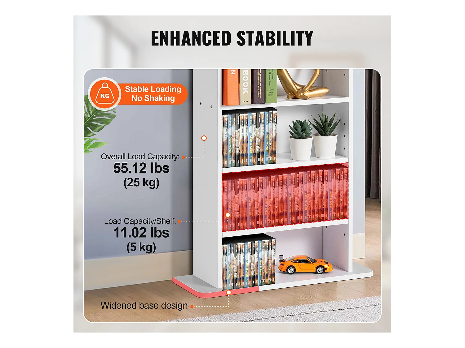 Meuble de Rangement Multimédia Réglable SucceBuy à 5 Niveaux, Pouvant Contenir 240 CD, Blanc