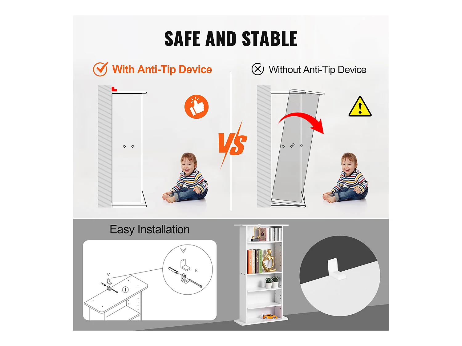 Meuble de Rangement Multimédia Réglable SucceBuy à 5 Niveaux, Pouvant Contenir 240 CD, Blanc