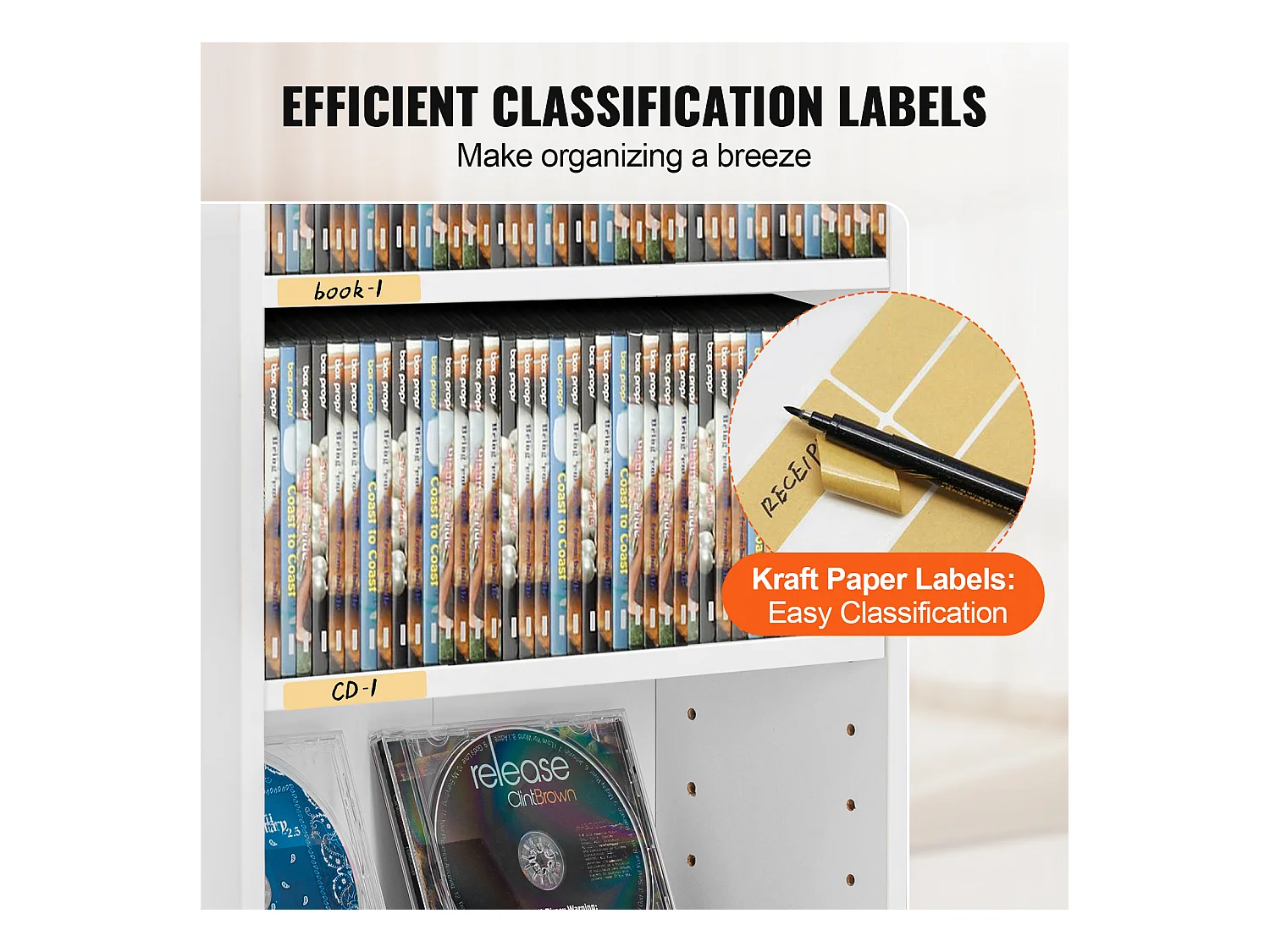 Meuble de Rangement Multimédia Réglable SucceBuy à 5 Niveaux, Pouvant Contenir 240 CD, Blanc