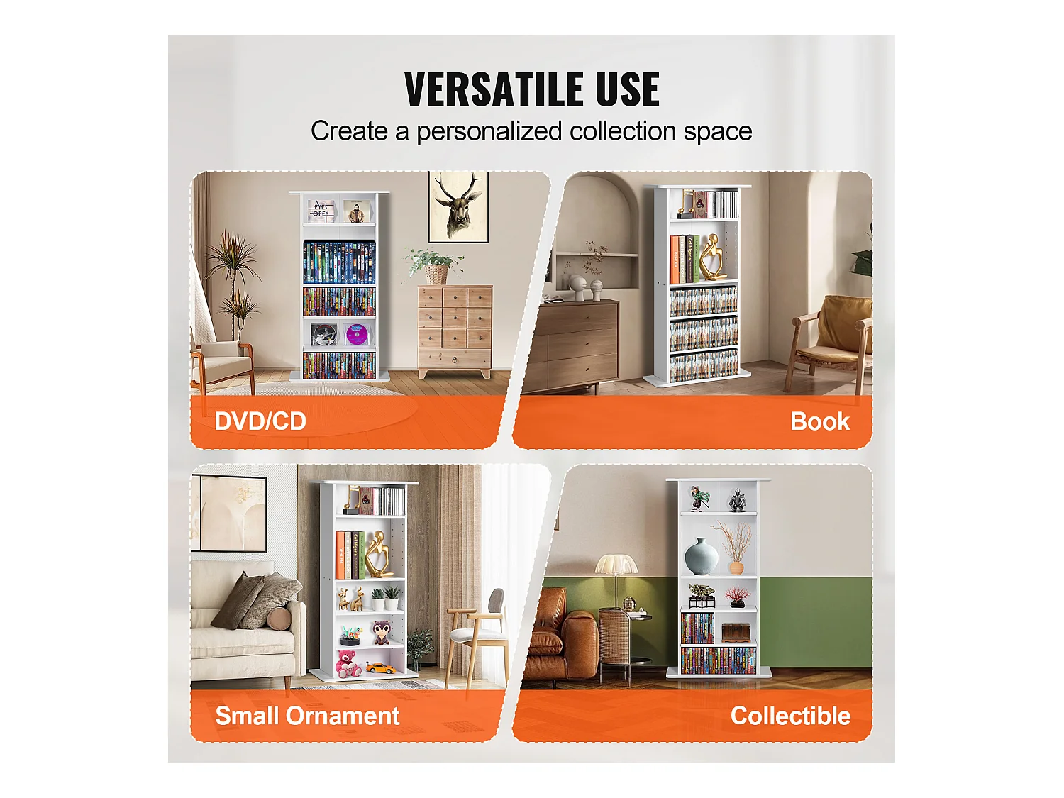 Meuble de Rangement Multimédia Réglable SucceBuy à 5 Niveaux, Pouvant Contenir 240 CD, Blanc