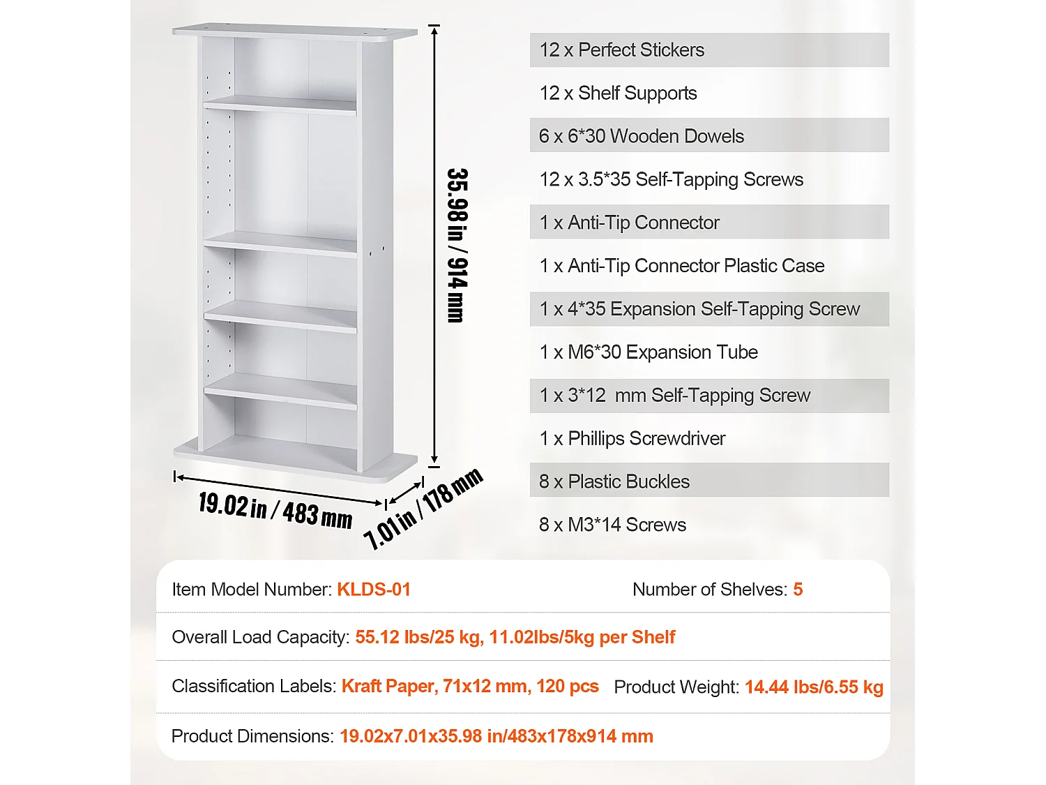 Meuble de Rangement Multimédia Réglable SucceBuy à 5 Niveaux, Pouvant Contenir 240 CD, Blanc