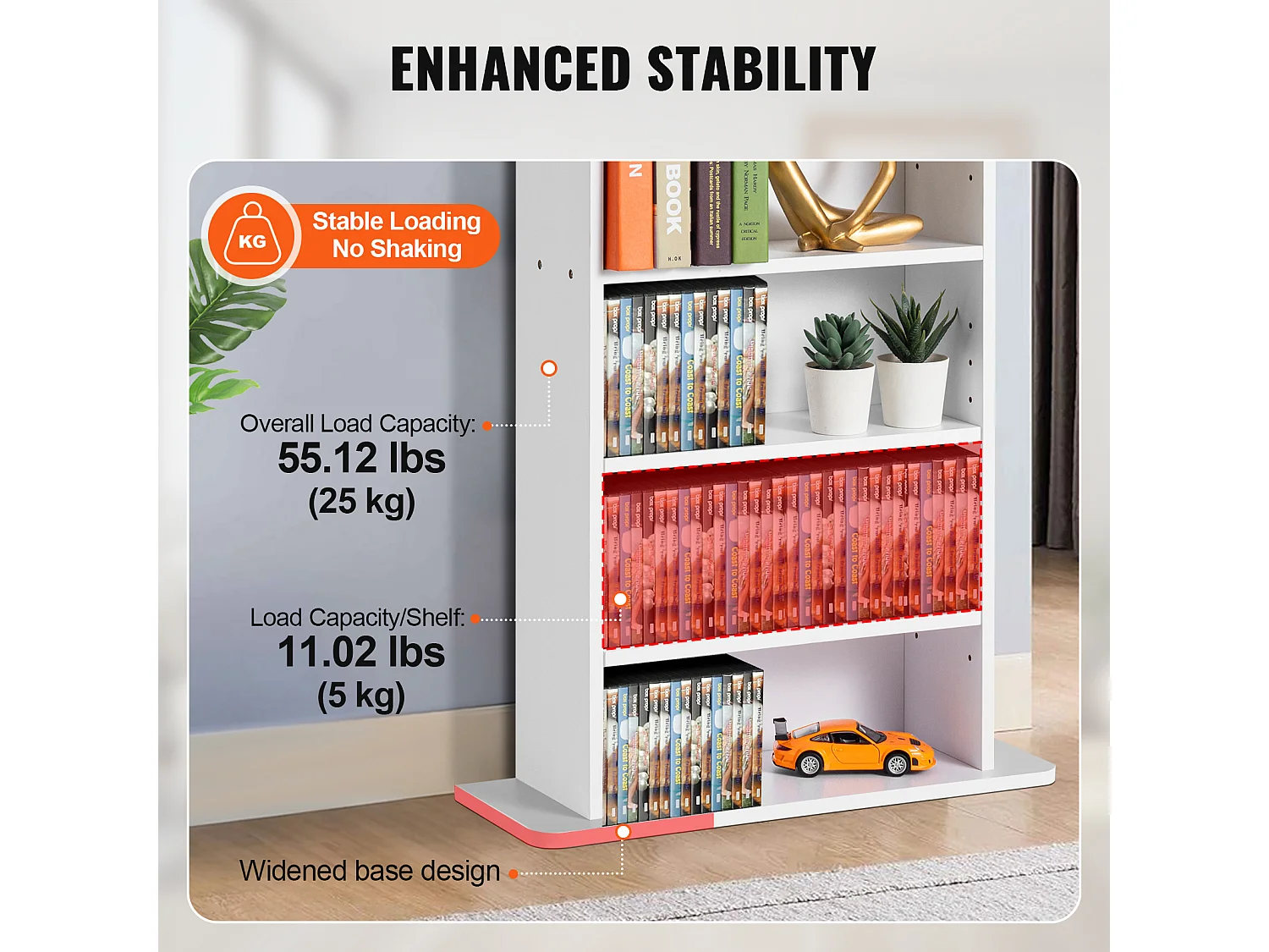 Meuble de Rangement Multimédia Réglable SucceBuy à 5 Niveaux, Pouvant Contenir 240 CD, Blanc